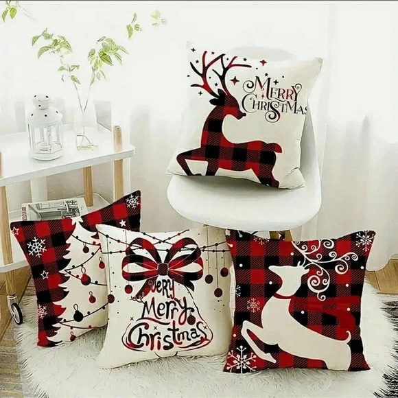 Christmas Other - Christmas Red Buffalo Plaid Farm Cottage Holiday Accent Pillow Covers Set Of 4